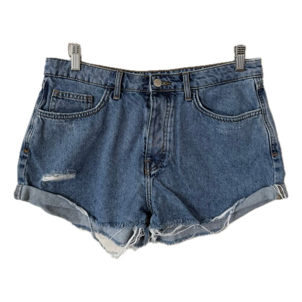 Forever21 Blue High-Rise Medium-Wash Button Distress Denim Shorts Size 31 Grunge